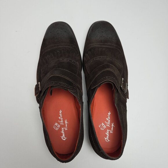 Andrea Ventura Firenze Shoes Brown Distressed Suede Monk Strap Kiltie Size 41 - Picture 8 of 12